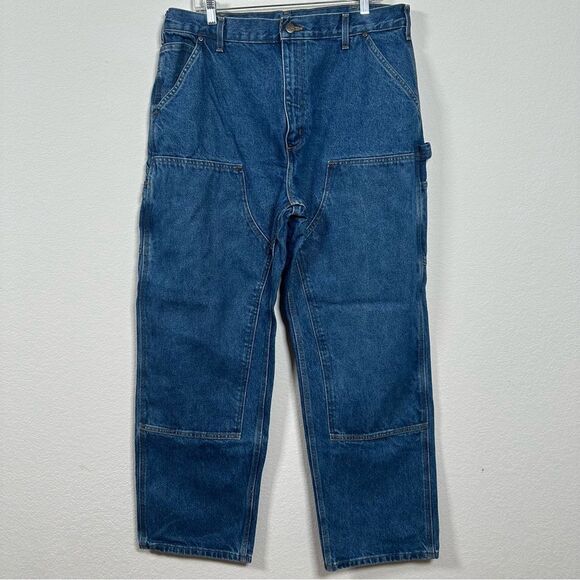 Carhartt Jeans Mens 38 X 32 Denim Double Knee Loose Original Medium Wash B73 DST - Picture 1 of 7